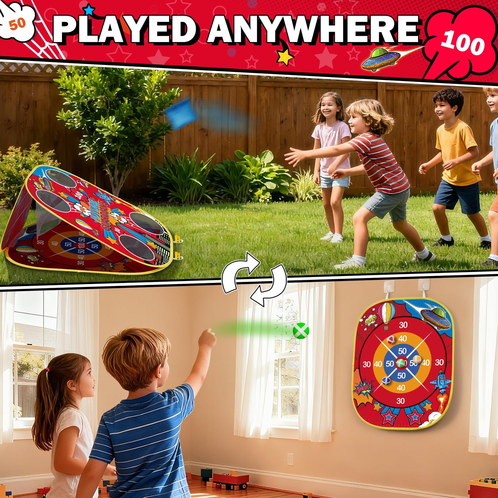 Spider Bean Bag Toss Game for Kids – 3-in-1 Cornhole Board Outdoor Toys for T...