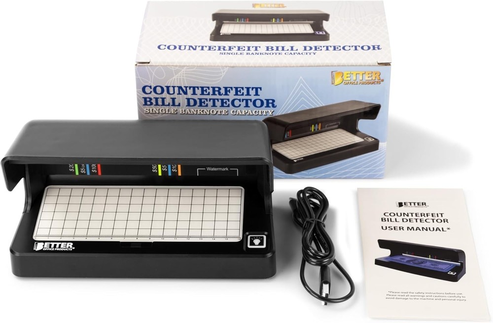 Counterfeit Bill Detector with UV Fluorescent Light, Portable & Compact