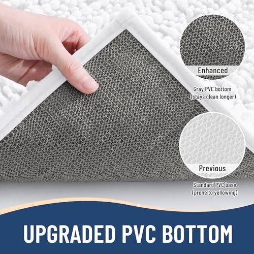 Luxury Chenille Bathroom Rug Mat, Extra Soft Thick 24" x 16" Rectangular White