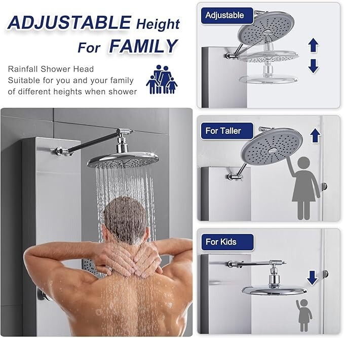 Shower Panel Tower System 8''Adjustable Rainfall Shower Head & Massage Body Jet