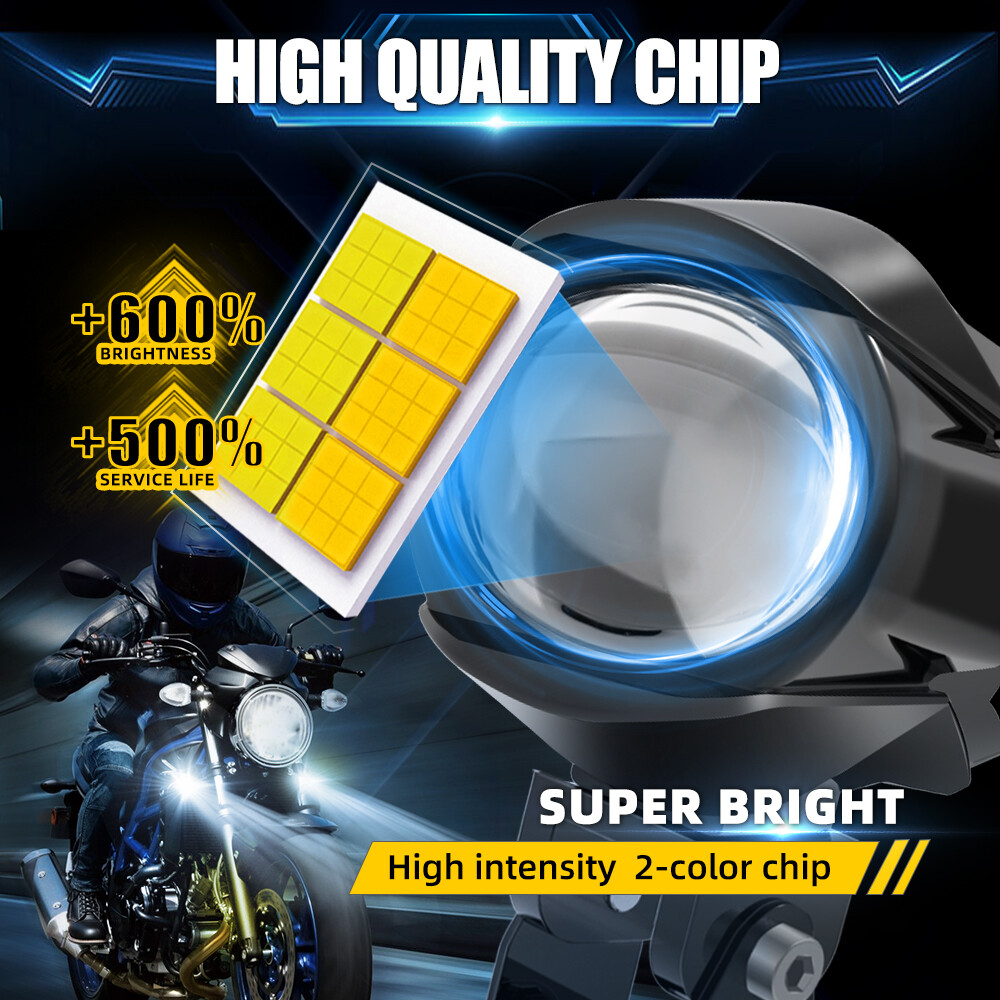2x LED Spot Light Auxiliary Motorcycle Headlight Driving Fog Lamp Yellow+White