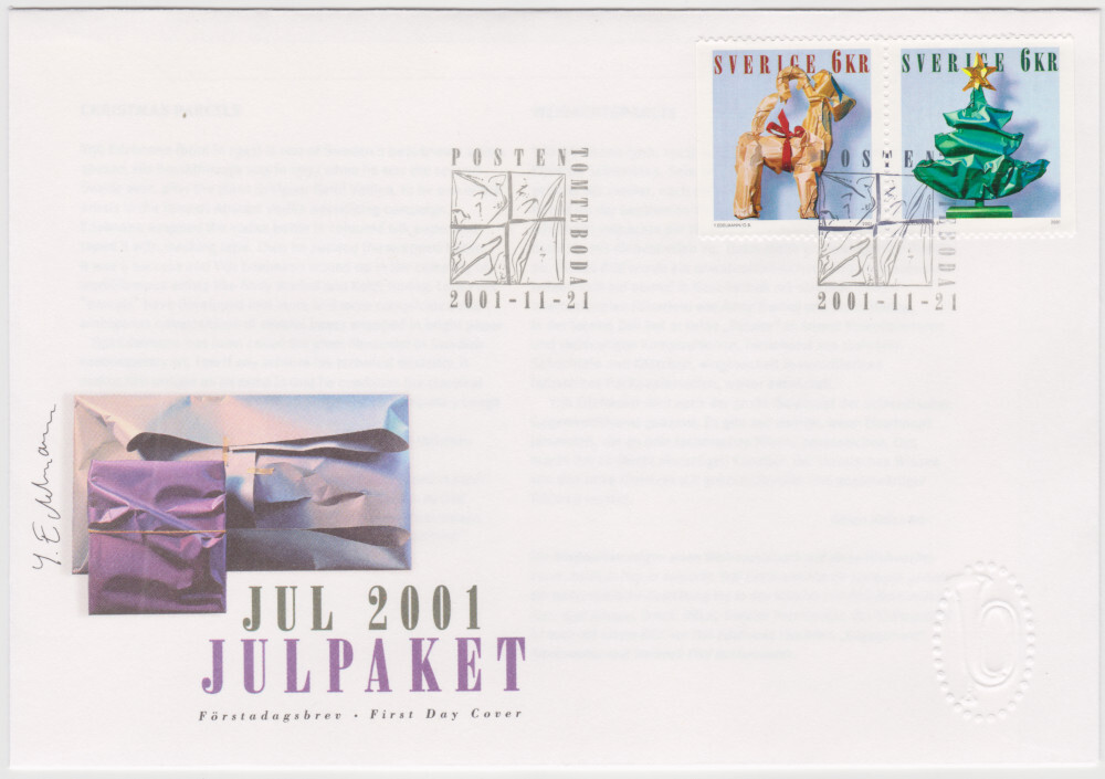 Sweden FDC 2001, Christmas Parcels, Mint