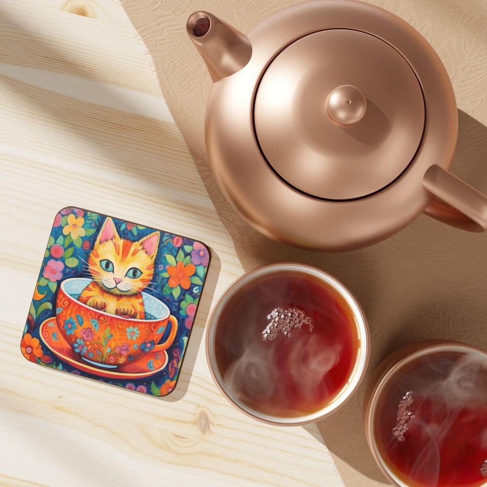 Cat On A Mug Hardboard Back Coaster