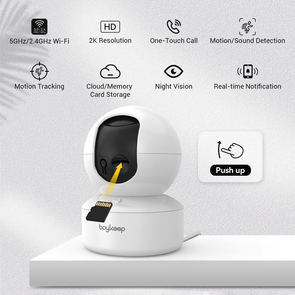 boykeep Wireless 5G WiFi Security Camera 2K Smart Indoor Night Vision Wired Cam