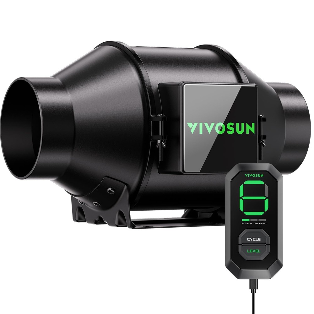 VIVOSUN G4 4" Inline Duct Fan & 3 Cycle Modes E12 Basic, Black & Green