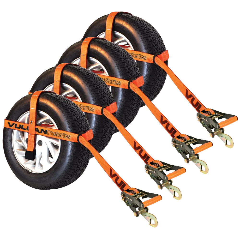 VULCAN Car Tie Down, Snap Hook, Adjust Loop, PROSeries, 3300 lbs. SWL, 4 Pack
