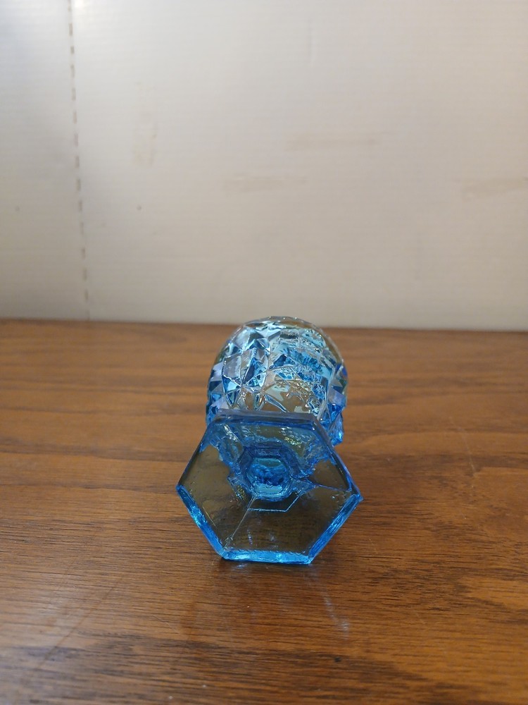 Light Blue Pressed Glass Toothpick Holder Star Decor