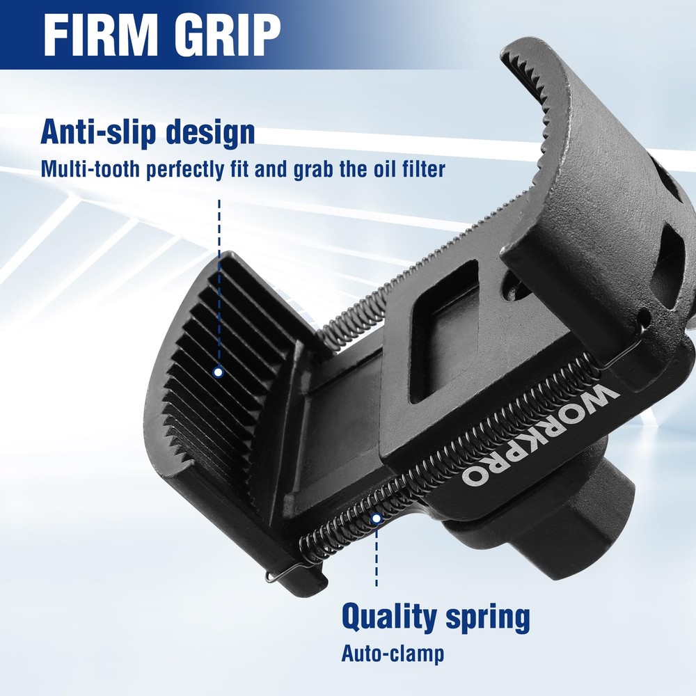 WORKPRO Universal Oil Filter Wrench Adjustable with Auto-Clamp Spring, Black
