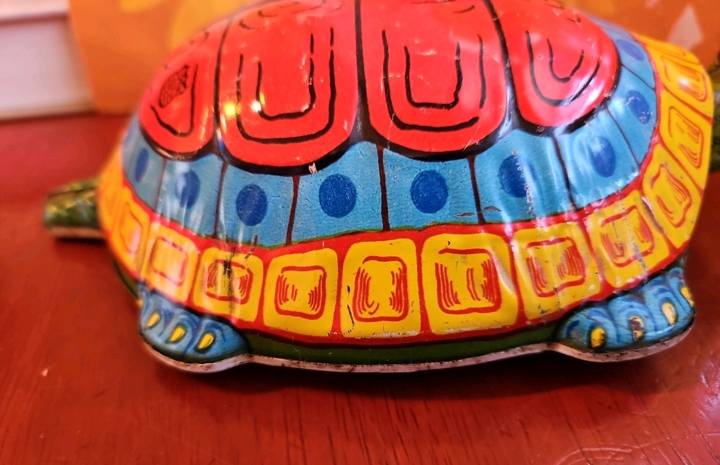 Vintage Antique Tin Toy Wind Up Chein Person Rides Giant Turtle Tortoise Display