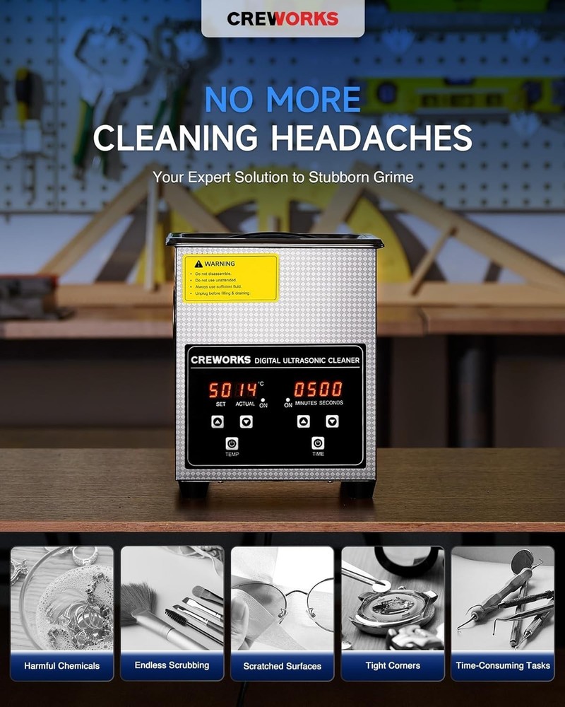 2L Sonic Cleaner for Jewelry, Glasses, Retainers with Powerful Heating Function