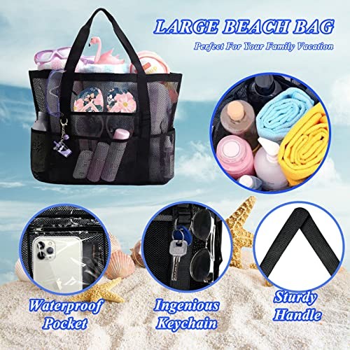 Extra Large Mesh Tote - Lightweight Beach Bag with 9 Pockets, Beach Essentials