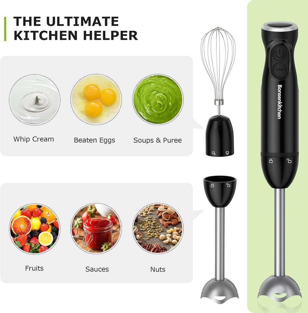 Immersion Handheld Blender with Egg Whisk 24oz Beaker - 12 Speeds Turbo Button