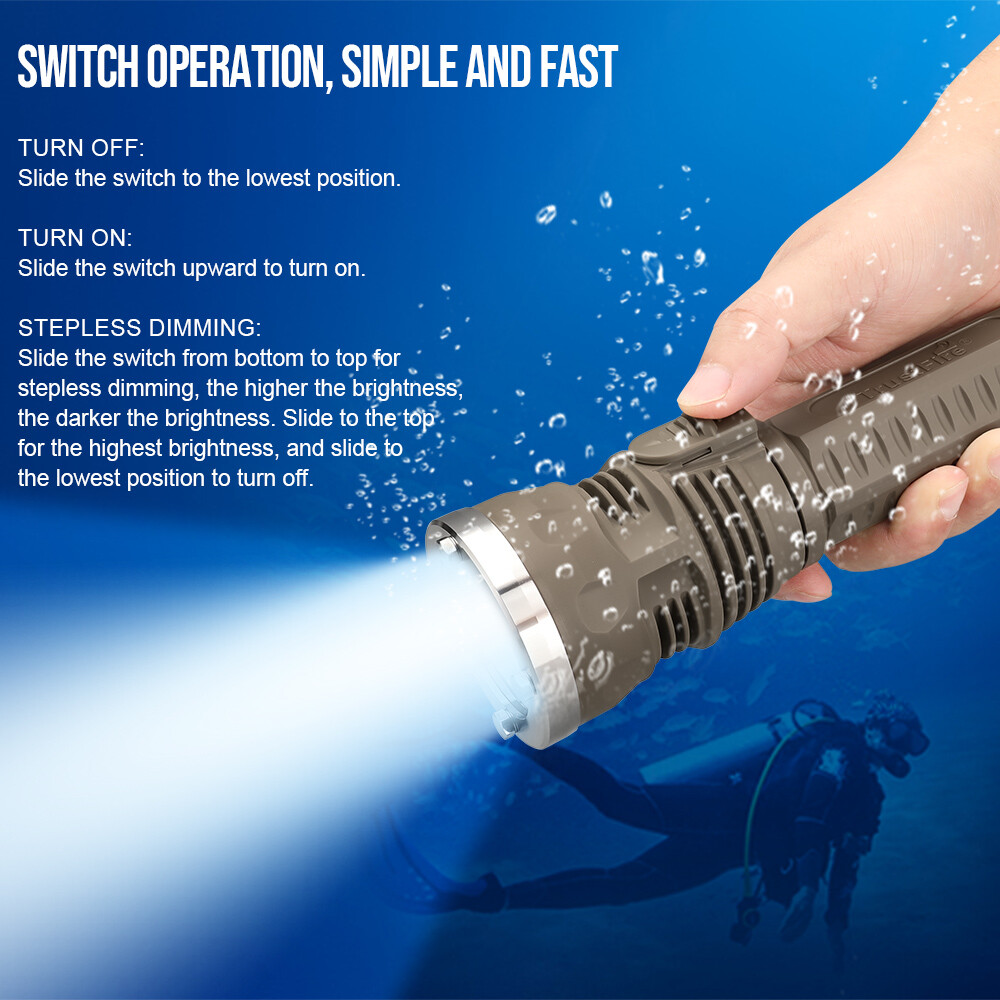 TrustFire Stepless Dimming 3200LM Rechargeable LED Diving Light Scuba Flashlight