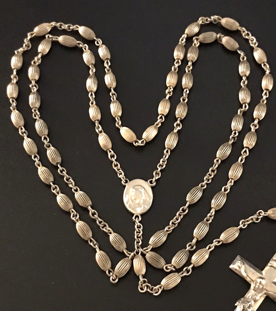 ANTIQUE ALL SOLID STERLING SILVER ROSARY by GOLDI KAPLAN - 23gm 20.5" - SWEDEN