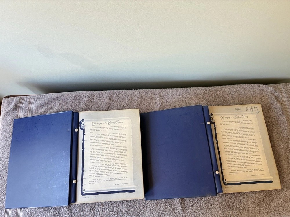 TWO (2) 1966 Ed. STATESMAN DELUXE STAMP ALBUMS W/SOME STAMPS~BOTH IN GREAT COND.