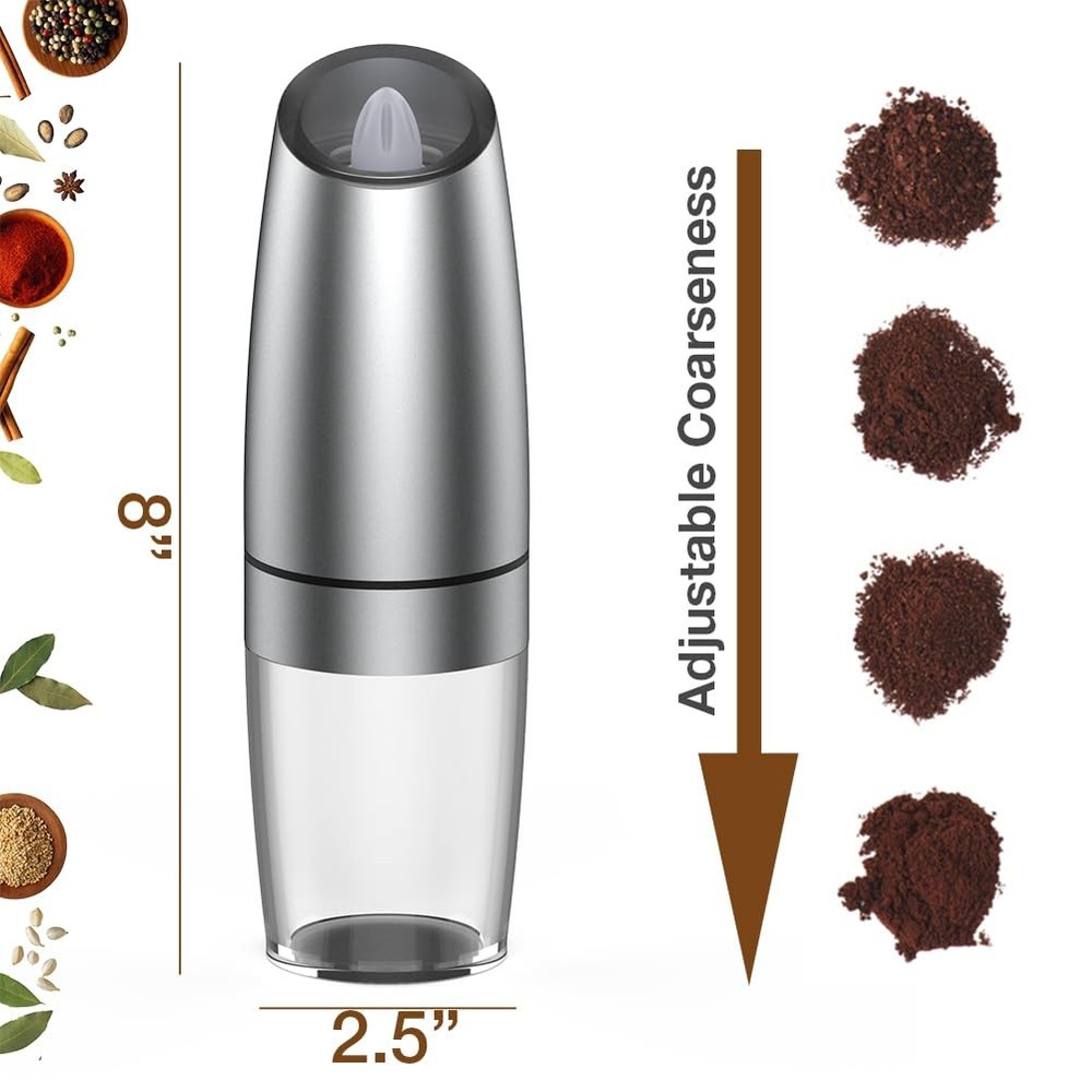Gravity Electric Salt and Pepper Grinder Set Adjustable Coarseness 2 Pack