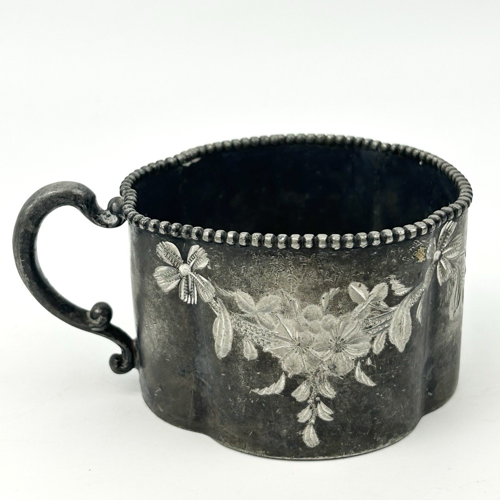 Antique Rockford Silver Plate Quatrefoil Etched Small Cup #3211