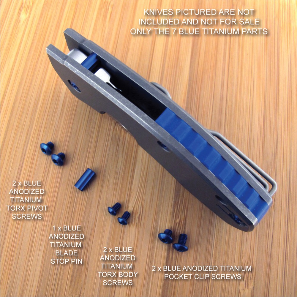 Spyderco Techno 7PC Titanium Screw Set plus Blade Stop Pin Anodized in BLUE