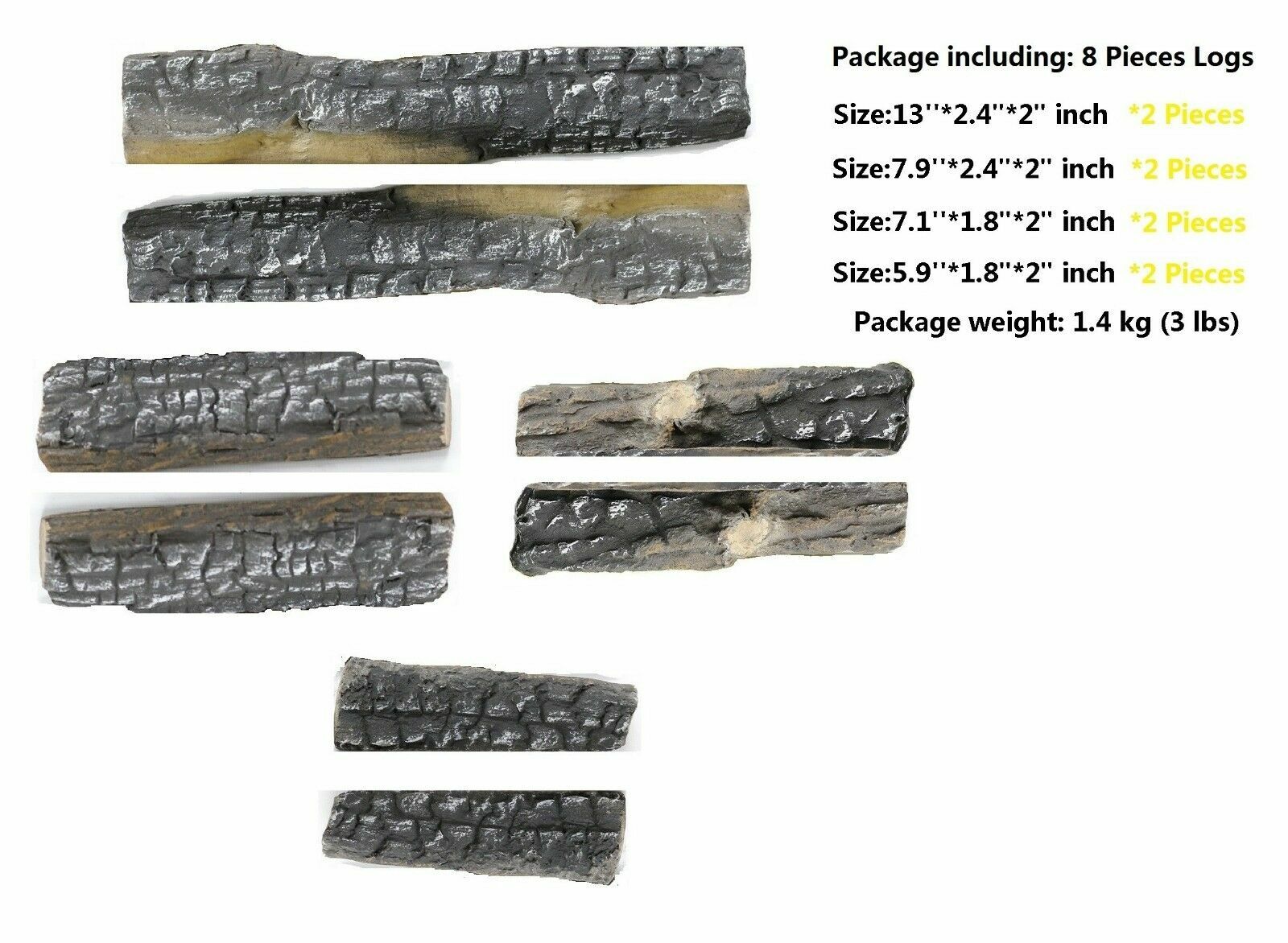4 5 8 9 10 Pcs Ceramic decorative Log for Gas Pronane firepit Fireplace, stoves