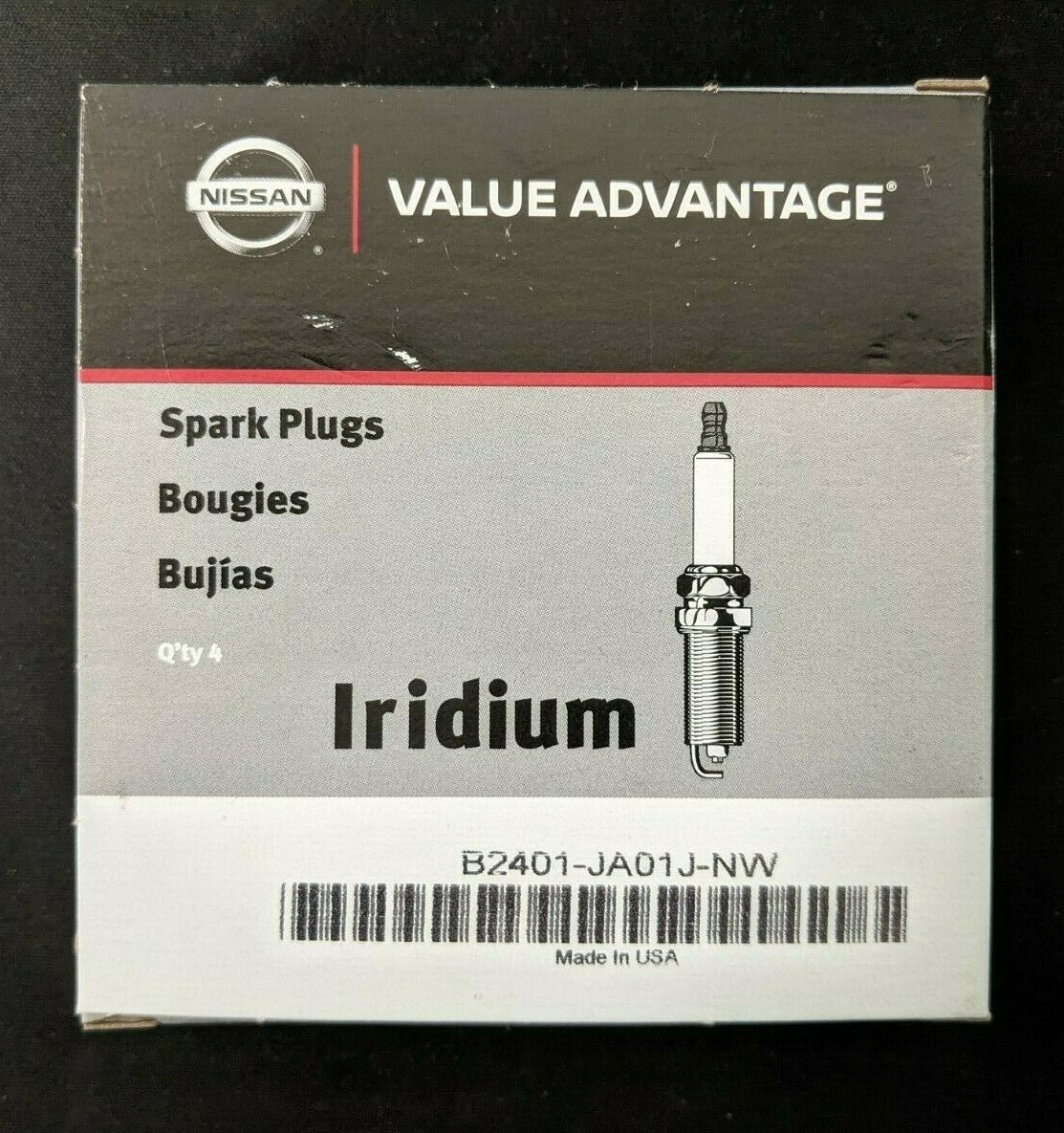 GENUINE OEM NISSAN VALUE ADVANTAGE SPARK PLUG - SET OF 4 (B2401-JA01J-NW)