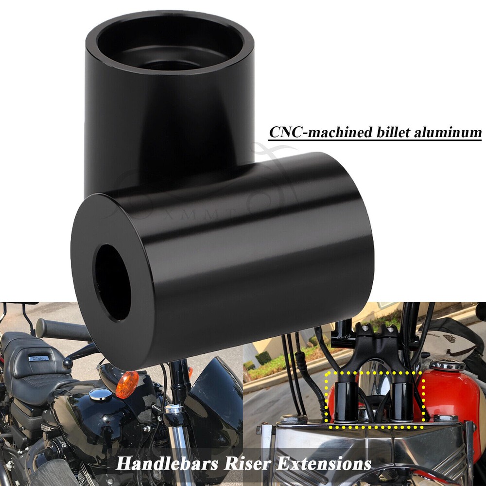Black CNC 1.75" Riser Extensions Kit For Harley 1" Handlebars Softail FXST Dyna