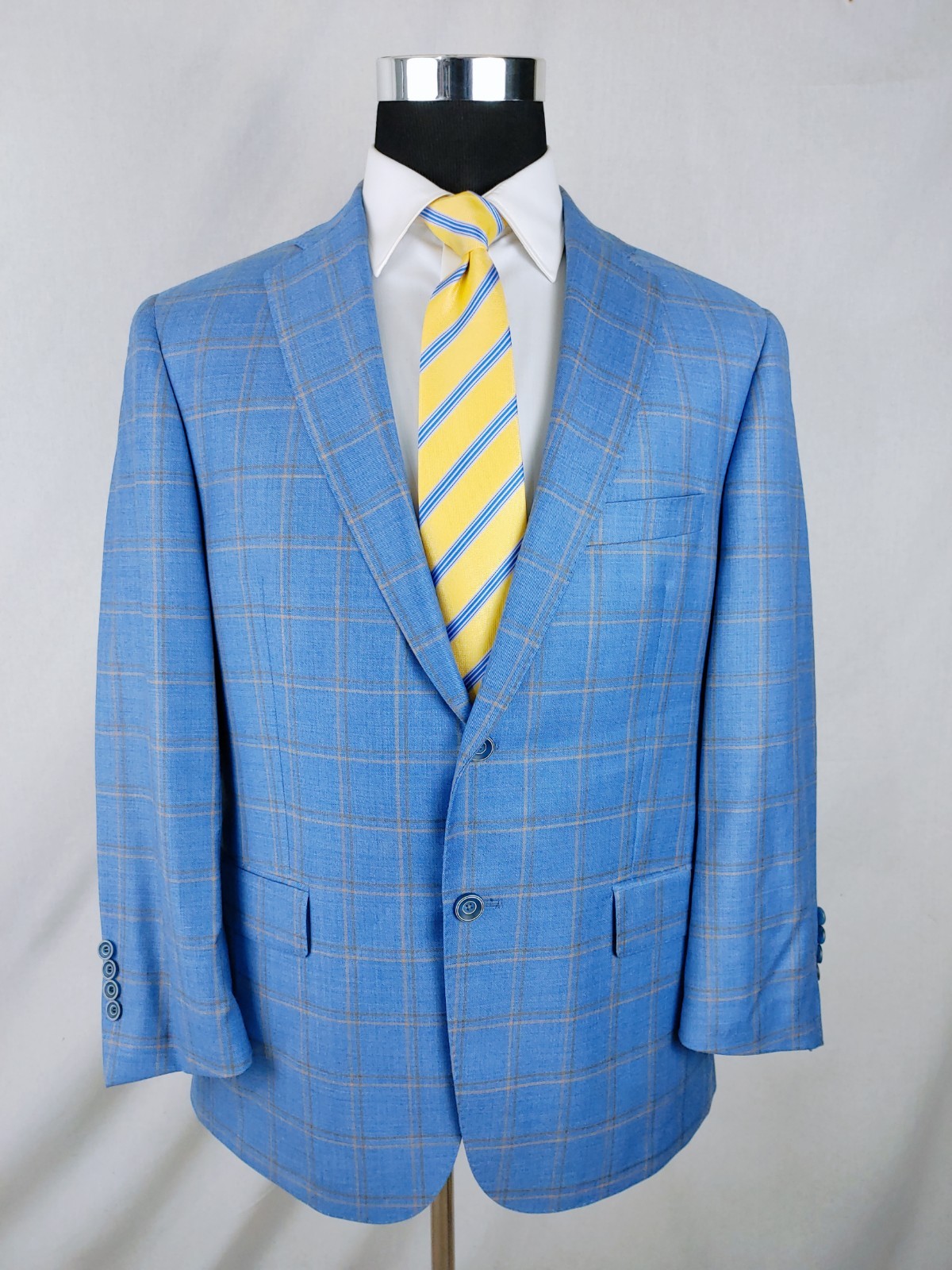 Hart Schaffner Marx Blazer Men 42S Plaid Royal Light Blue Sport Coat Jacket Wool