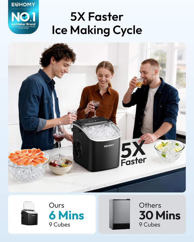 Countertop Ice Maker 26lb Portable Ice Machine 9 Cubes Auto Clean