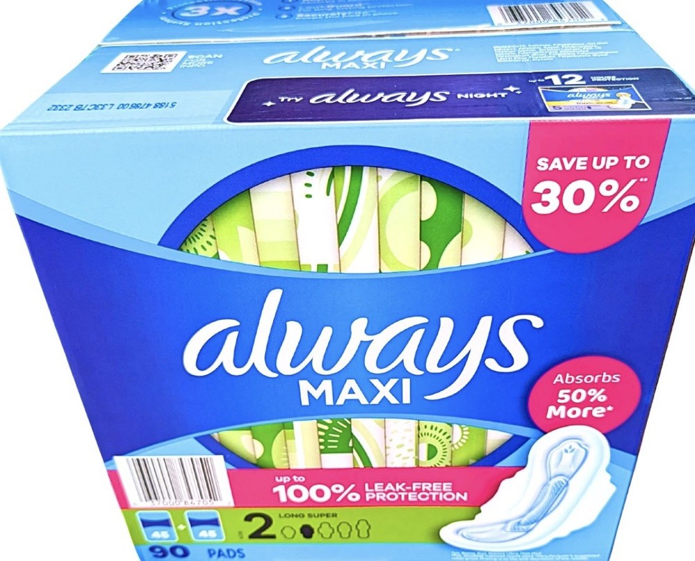 Always Maxi Long Pads Unscented Size 2 90 Count