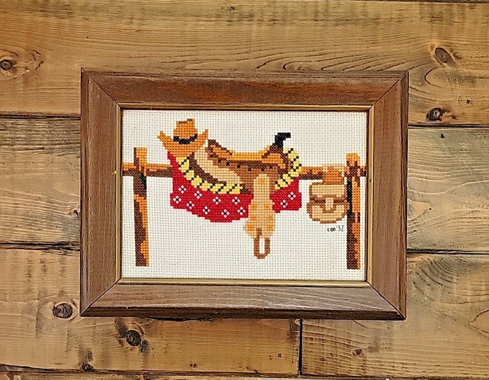 Small Vintage Needlepoint Western/Saddle Theme - Framed 1992
