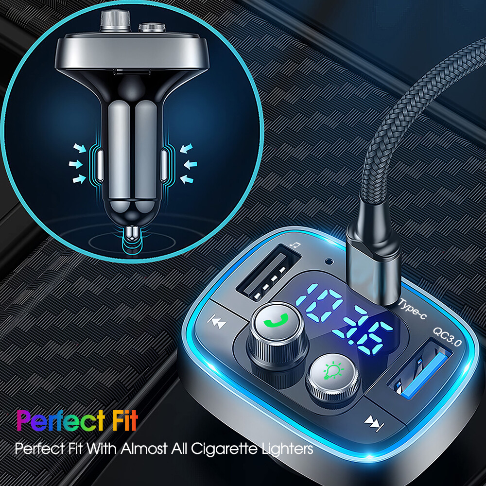 Bluetooth 5.1 Handsfree FM Transmitter 30W Type c USB Charger Adapter Car Radio