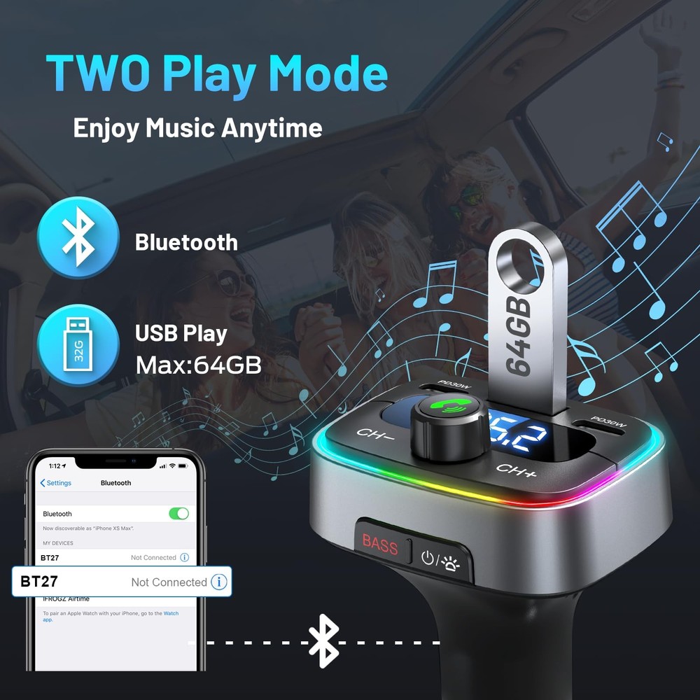 Bluetooth 5.4 Car Adapter 60W Charging USB Bluetooth Adapter for Car,Wireless...