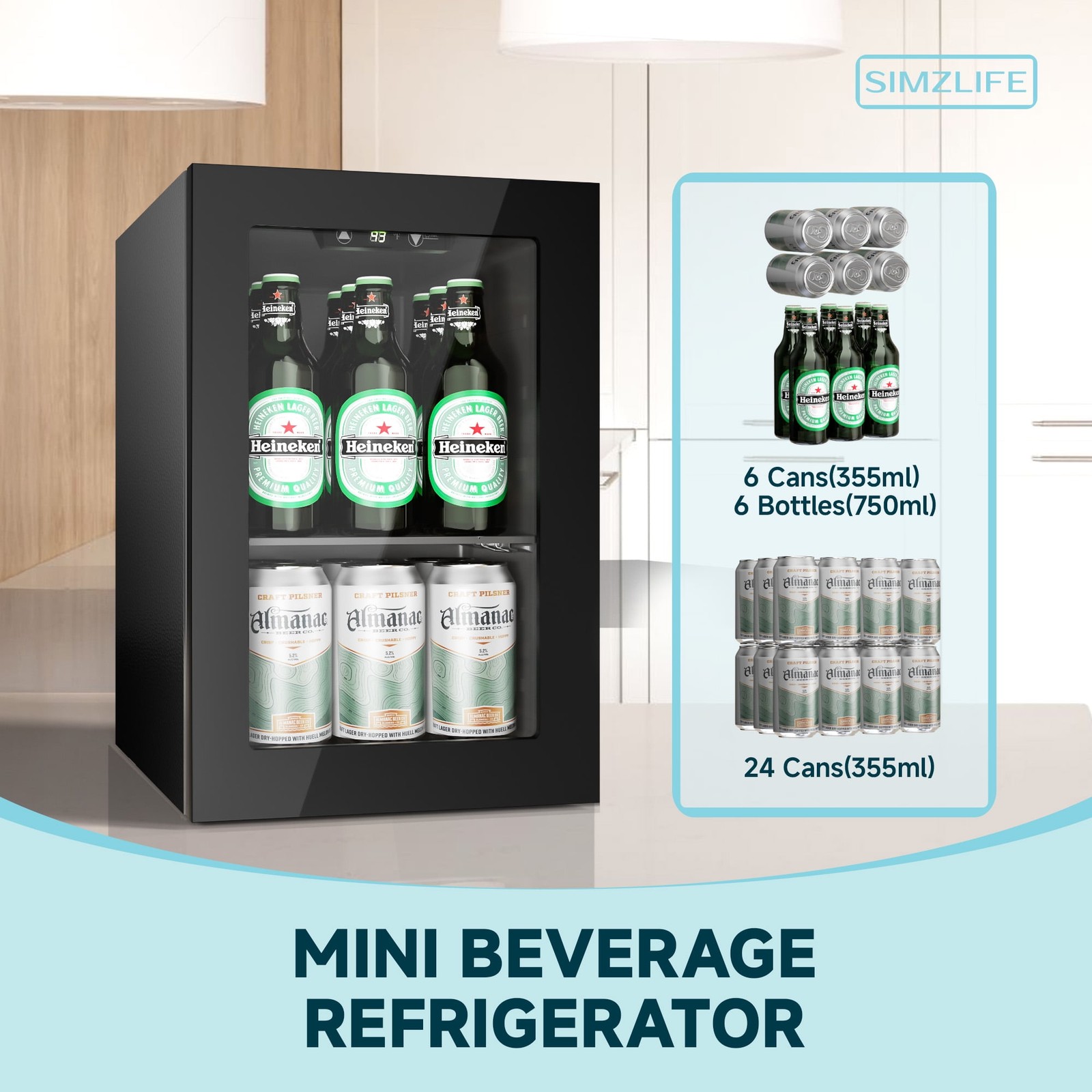 6 Bottles and 24 Cans Mini Beverage Refrigerator & Portable Cooler Refrigerator