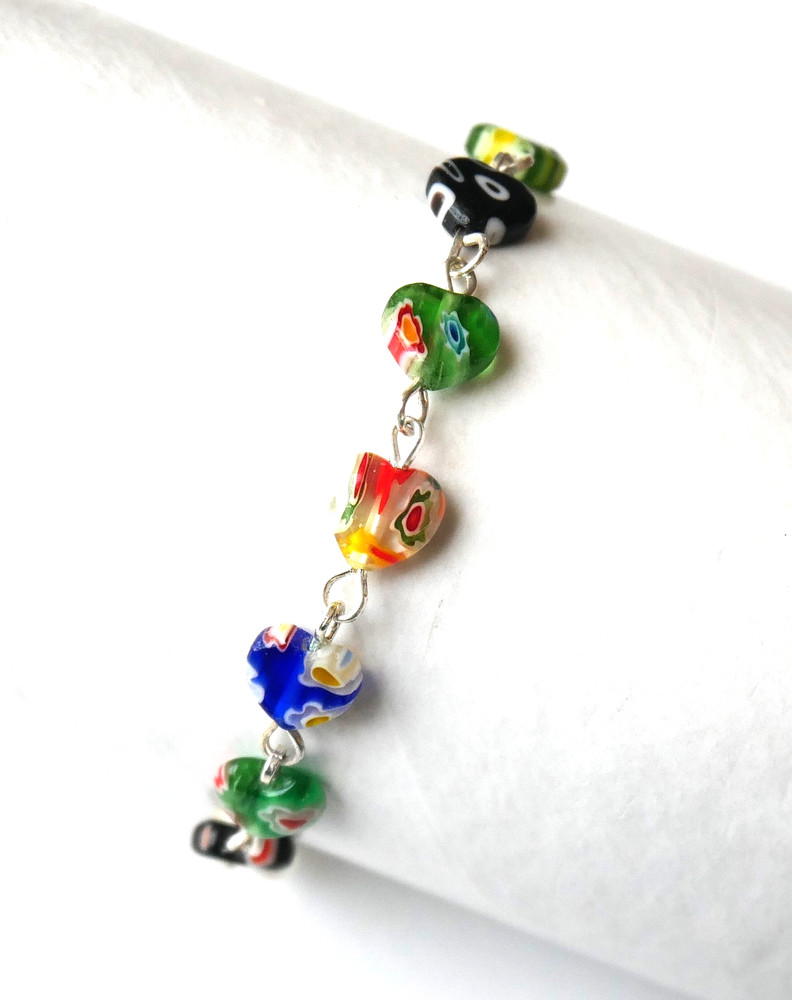 Rosary Bracelet with (10) Heart Shape Color Beads with Dangles