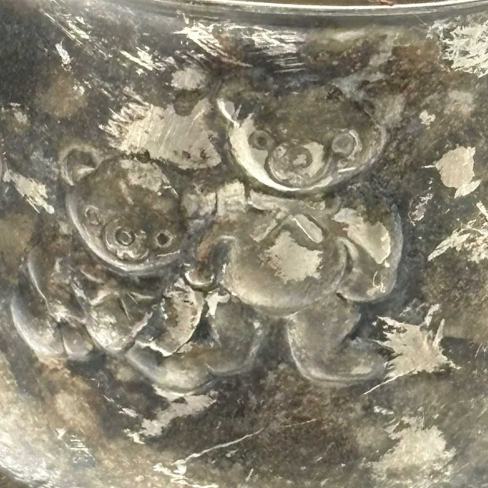 VTG Silverplate Baby Cups Godinger Teddy Bear Leonard Hong Kong Nursery Patina