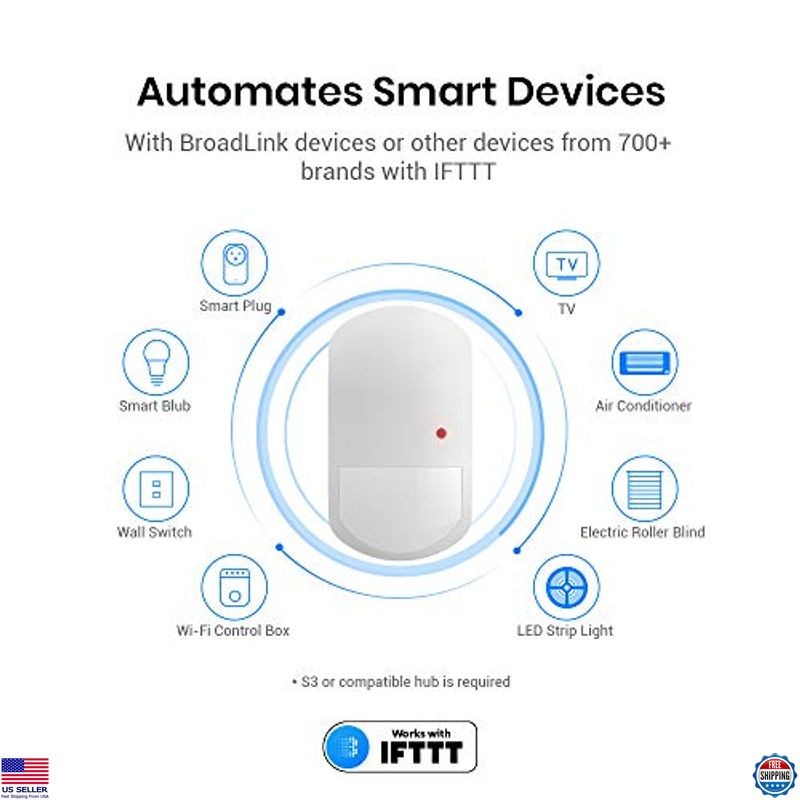 BroadLink S3 Smart Motion Sensor - Wireless PIR for Home Automation & IFTTT