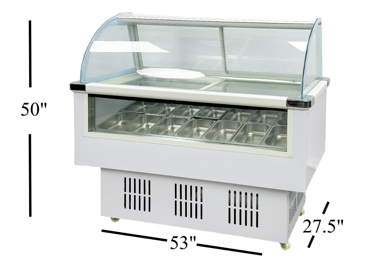 14 Pan Ice Cream Gelato Freezer Display Case 53"