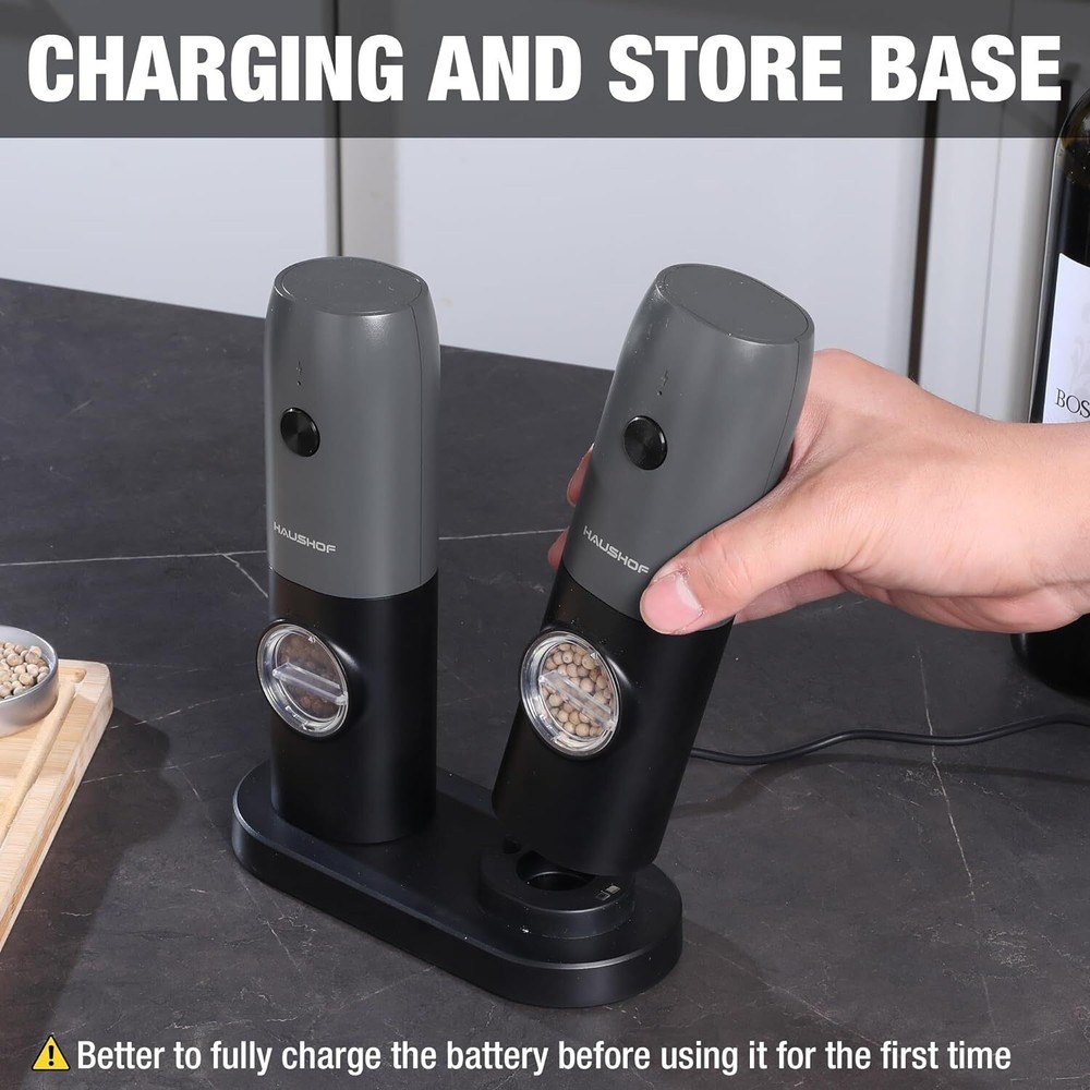 2PC Electric Salt Pepper Grinder Mill Set Automatic Adjustable Coarseness w/Case