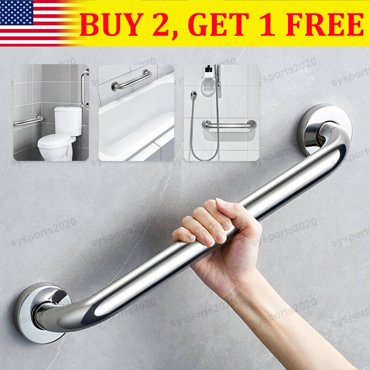 16" Bathroom Shower Grab Bar Handle Safety Hand Rail Support Bar Stainless Steel
