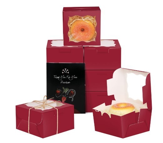 Bakery Boxes with Window 55pcs 4x4x2.5 Mini Cookie Boxes Macaron Box. Wine Color