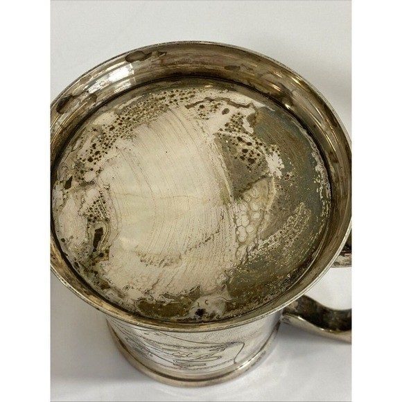 Vtg English Silver Plated Heraldic Lion Crest Tankard Beer Mug Steins Set of 2