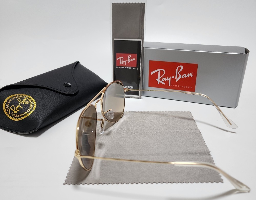 New Ray-Ban RB3025 Aviator Sunglasses Gold Frame Glass Gradient Brown Lens 58mm！