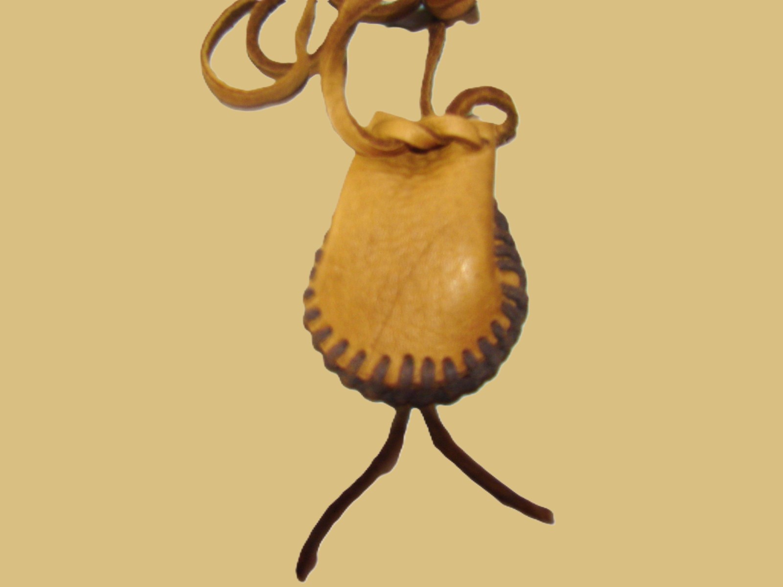 Native American Deerskin Leather Medicine Bag, Buckskin Necklace Pouch, 2"