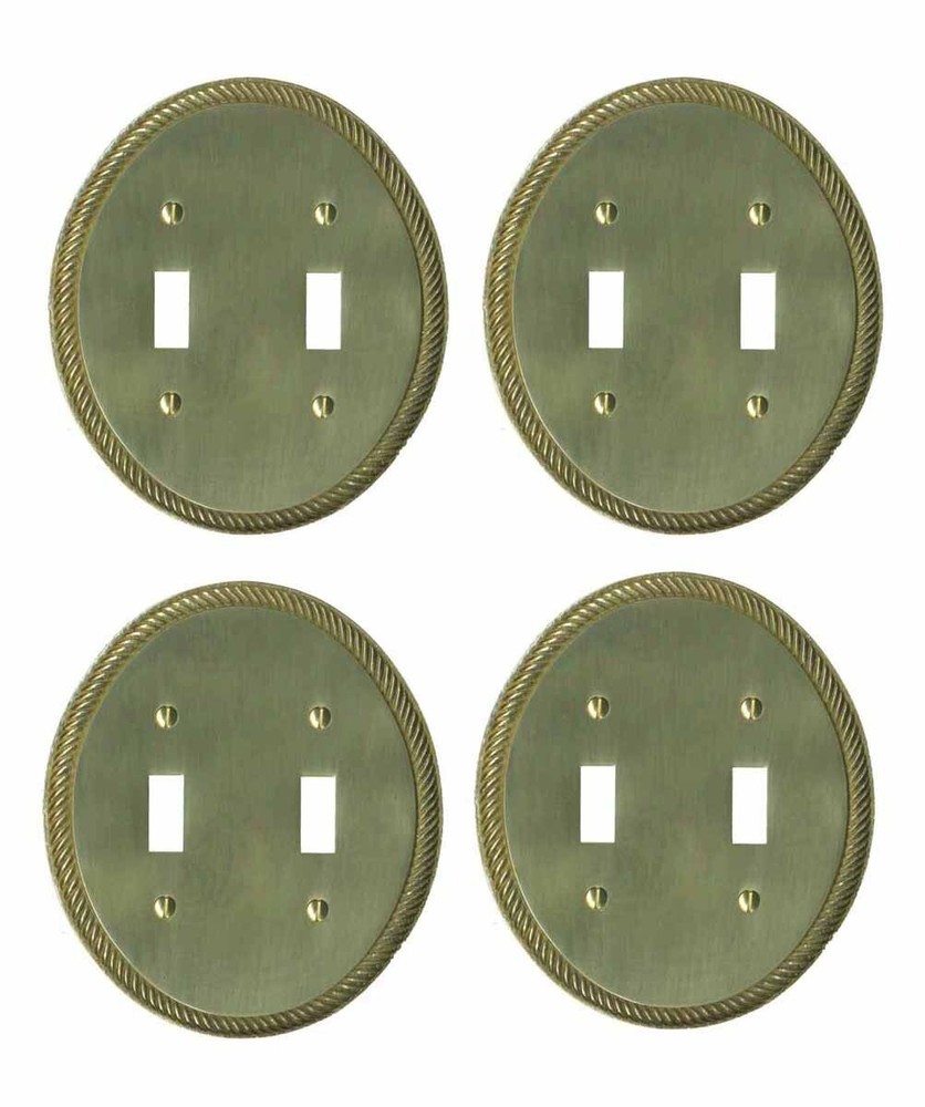 4 Solid Brass Switchplate Double Toggle Oval Braided | Renovator's Supply