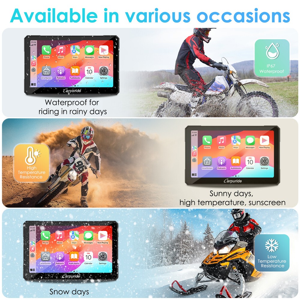 Carpuride W712D Wireless Moto Stereo Carplay Android Auto Waterproof Touchscreen