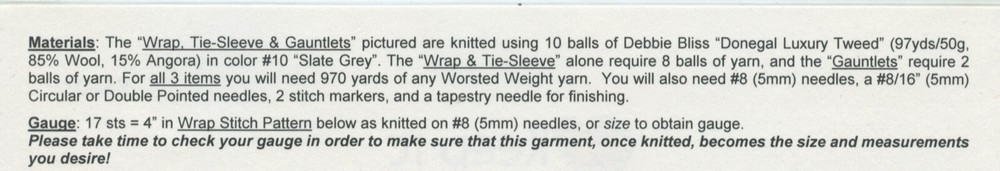 Keep It Simple Knitting Pattern KS203 Asymmetrical Wrap & Gauntlets