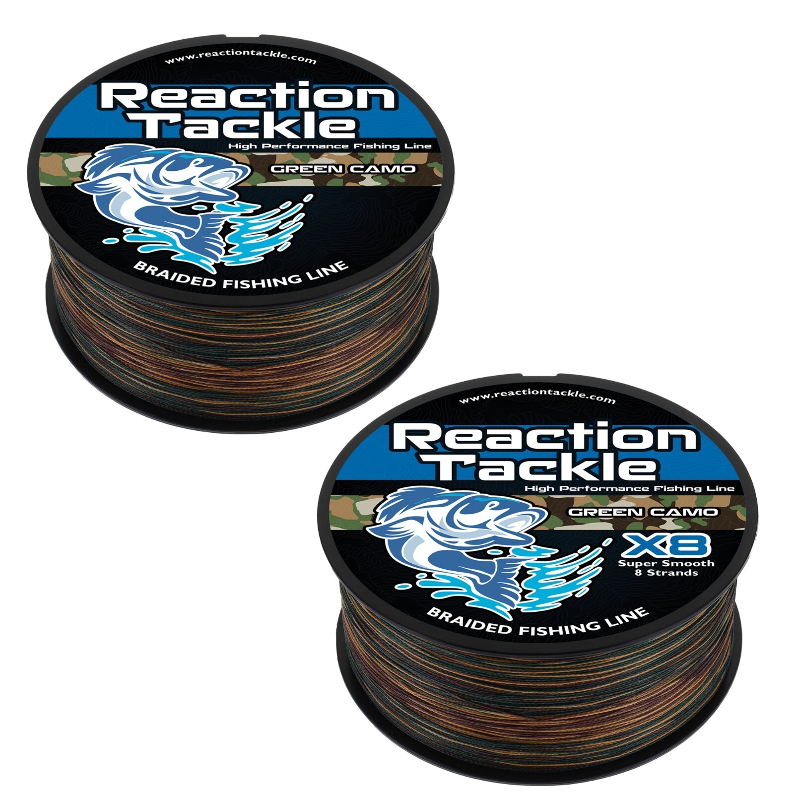 Reaction Tackle Braided Fishing Line Green Camouflage 4 and 8 Strand Braid