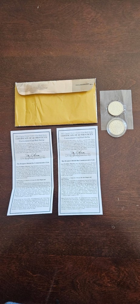2001 US Capitol Visitor Center Commemorative Coin Program Two Coins Uncirculated