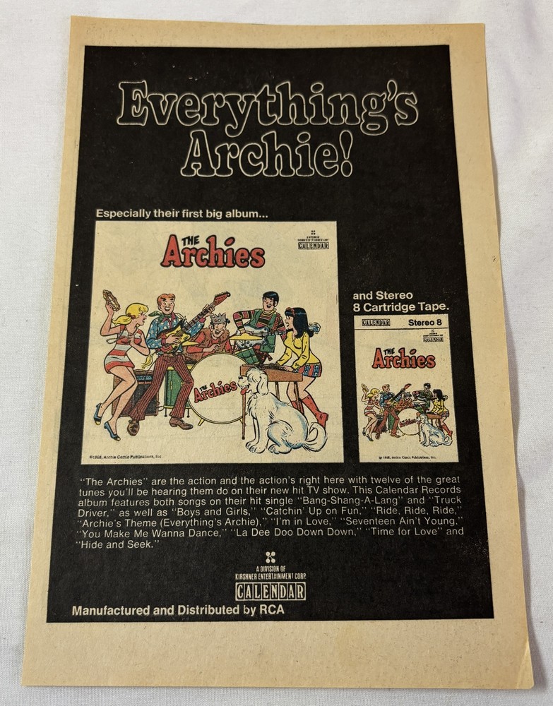 1969 THE ARCHIES ad page ~ EVERYTHING'S ARCHIE LP and 8-Track