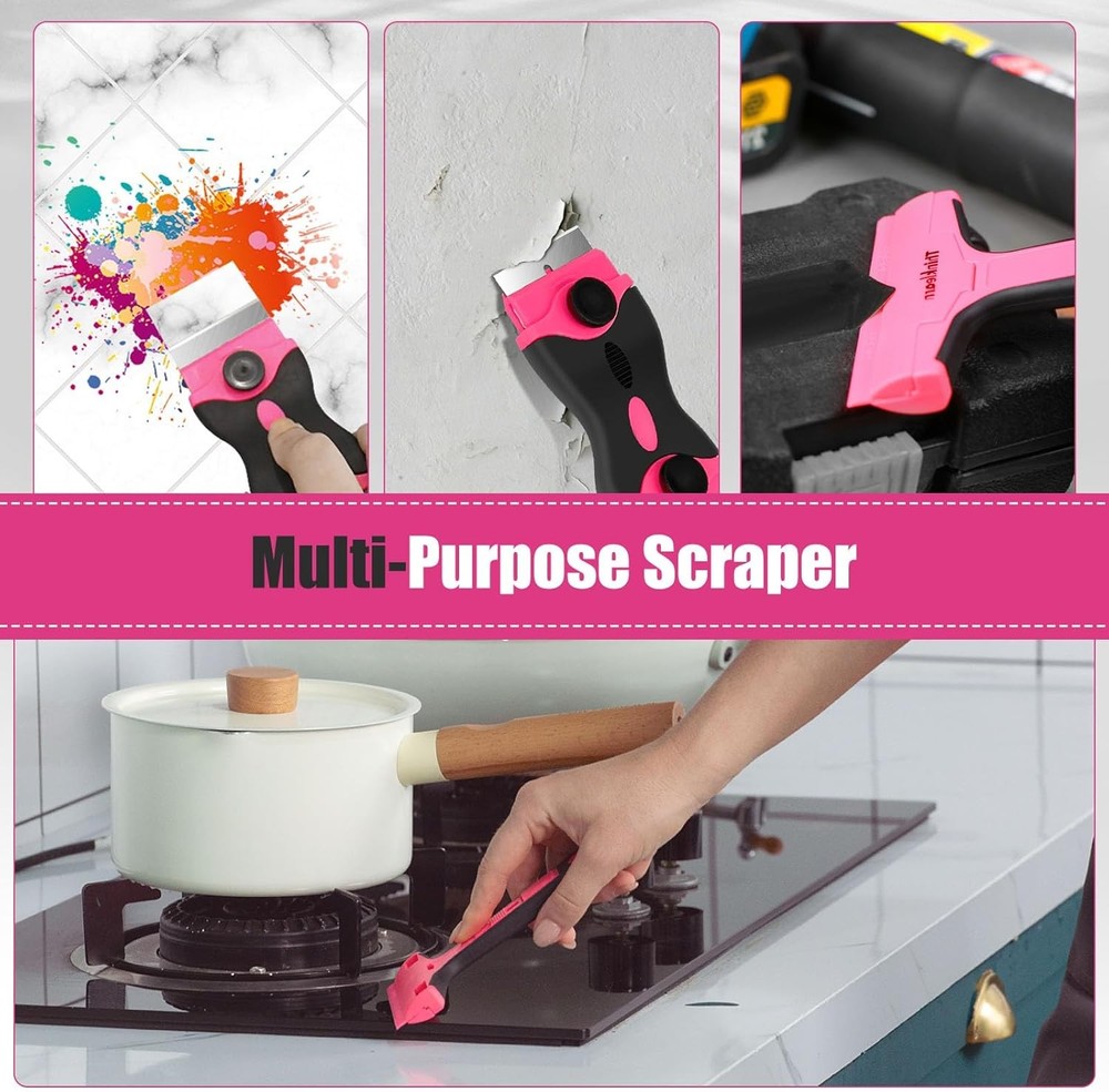 THINKLEARN Razor Blade Scraper Tool, 2Pcs Pink Razor Scraper with 40Pcs Replacem