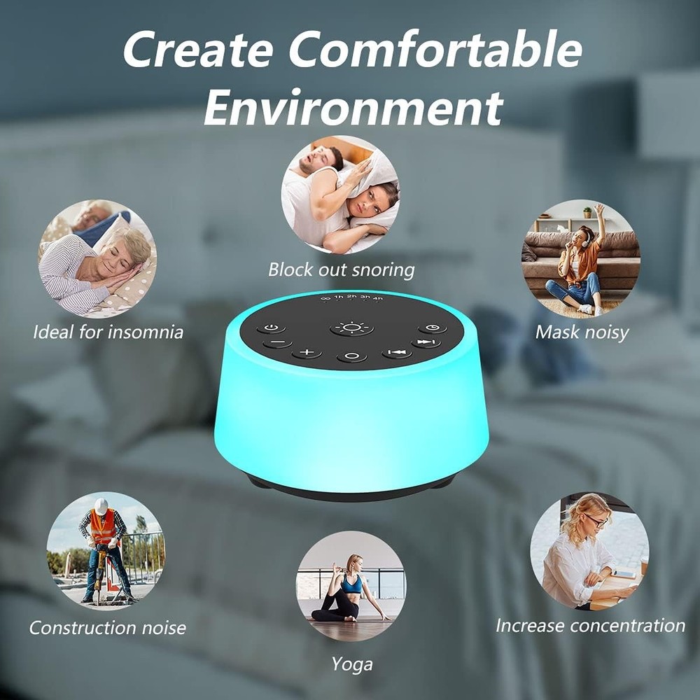 White Noise Machine with Night Light, 25 Sounds, Timer, Memory Function